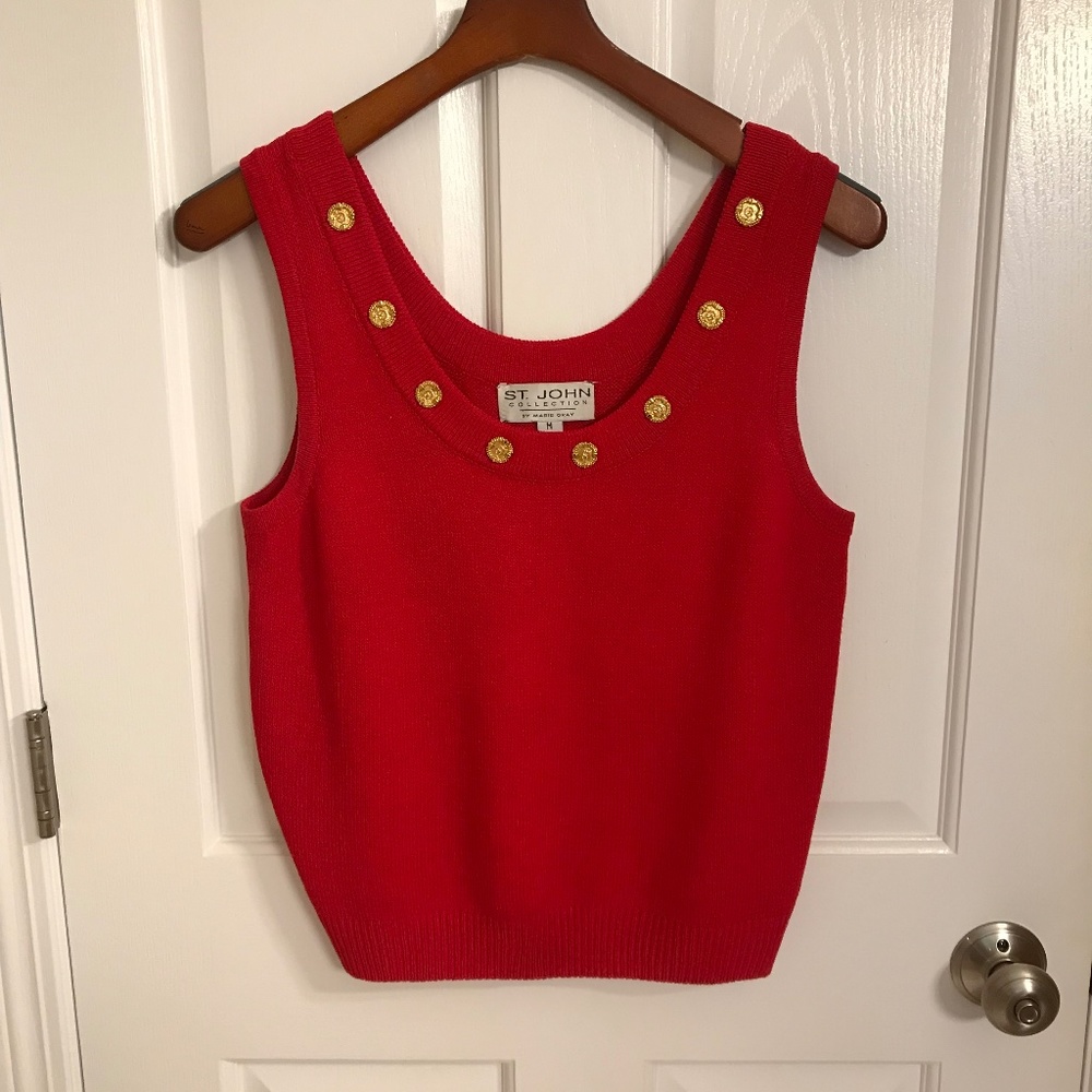 St.John by Marie Gray Candy Apple Red Yacht Life Sleeveless Knit Top